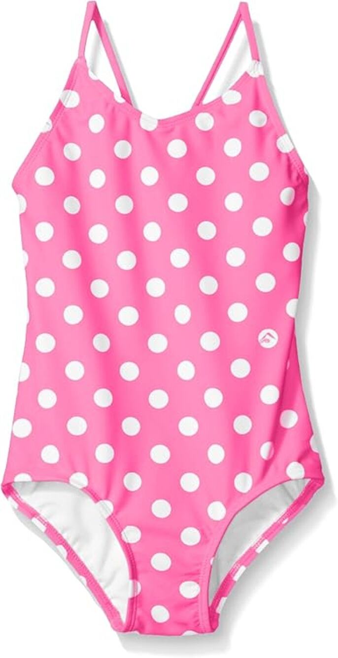 Kanu Surf Girl's 14 Pink Polka Dot Daisy Beach Sport One Piece Swimsuit B13-2